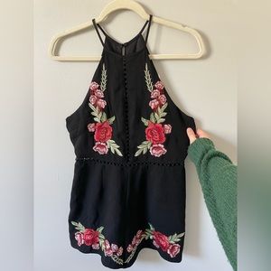 Cute embroidered black high neck romper